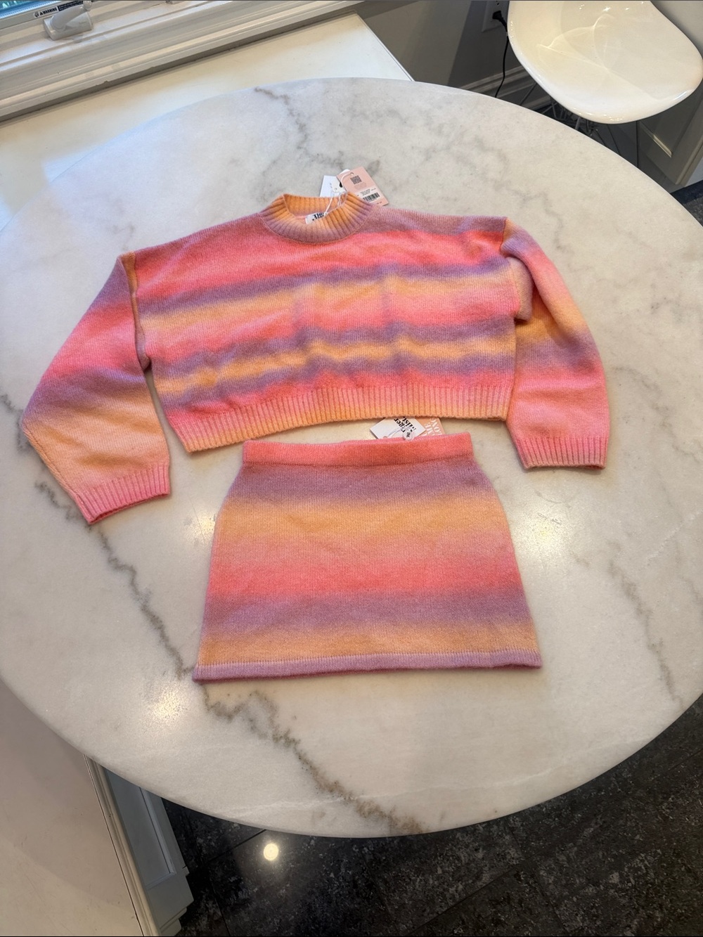 NWT Tiger Mist Pastel Gradient Cropped Sweater & Mini Skirt Set